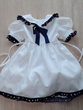 Vintage Sylvia Whyte Sailor Collar Full Skirt Polka Dot Ruffle Puff Party Dress